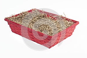 Empty red quadrant straw basket photo