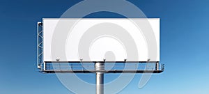 The empty billboard against a clear blue sky ready for advertisement. AI generated image