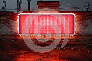 Empty billboard frame with neon lights, glowing in retro style