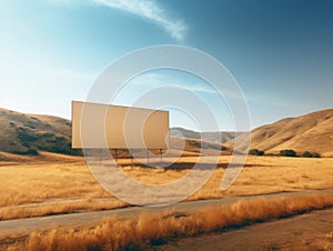 An empty billboard in the middle of a field. Generative AI image.
