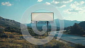 Empty Billboard In Scenic Mountain Landscape