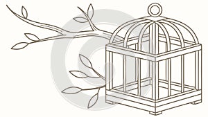 Empty Bird Cage on Branch, Symbolizing Freedom and Release, vector design Generative AI