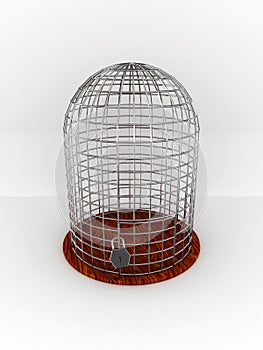Empty bird cage isolated on white background. 3D