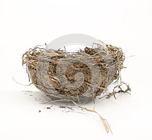 Empty bird nest on white