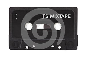 Empty black blank audio cassette own personal mixtape, personalized media playlist, music dj mix tape concept, object isolated