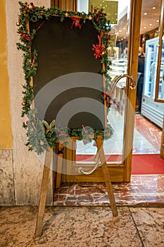 empty black board, menu board, at a restaurant