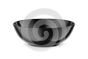 Empty black bowl isolated on white. Front view. 3D rendering