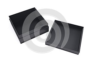 Empty black box with the adjacent cap on a white background. 3d