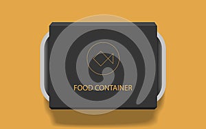 Empty Black Food Container with Label on Yellow Background. Isolated vector object. EPS 10
