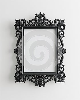An empty black frame hangs on the white wall, adding a gothic touch to the room decor