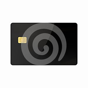 Empty Black Blank of Glossy Credit Card with EMV Chip Isolated on White Background. photo
