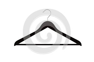 Empty black hanger isolated on a white background. Potential copy space above and inside clothes hangers. Coat hanger