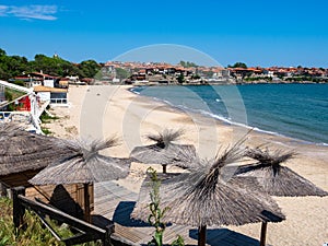 The empty Black Sea beach seen from Sozopol, Bulgaria