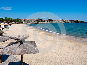 The empty Black Sea beach seen from Sozopol, Bulgaria