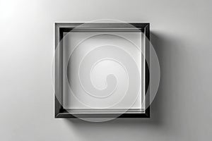 Empty black square frame casting a shadow on a bright white wall