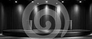 Modern Black Stage with Cylindrical Podiums