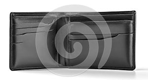 Empty black wallet on white background