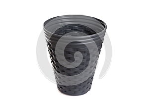 empty black waste bin on white isolated background
