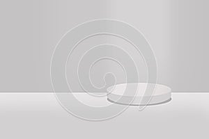 Empty Black White Circle Podium Stand with Studio Room 3d background.