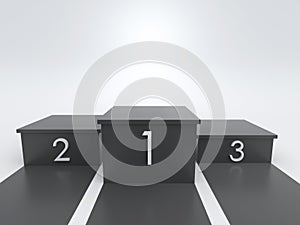 Empty black winners podium on white background. 3D rendering.