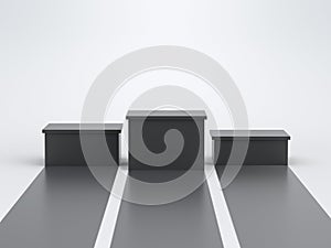Empty black winners podium on white background. 3D rendering.