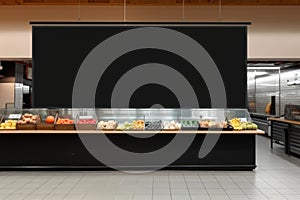 Empty blackboard sign mockup in front of a restaurant , Menu board. Generative Ai