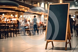 Empty blackboard sign mockup in front of a restaurant , Menu board . Generative Ai