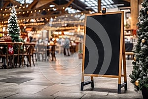 Empty blackboard sign mockup in front of a restaurant , Menu board . Generative Ai