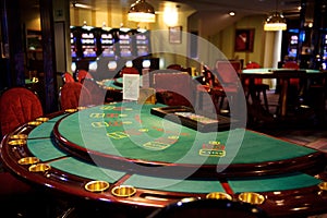 An empty blackjack table in a casino