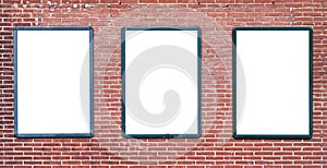 Empty blank banners over isolated brick background