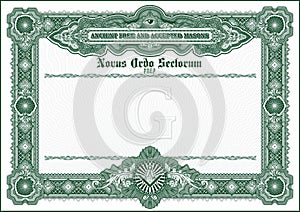 An empty blank for creating certificates, diplomas or other securities and documents. Made with a horizontal orientation in the cl