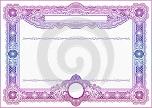 An empty blank for creating certificates, diplomas or other securities and documents. Made with a horizontal orientation in a clas