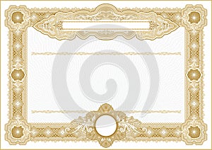 An empty blank for creating certificates, diplomas or other securities and documents. Made with a horizontal orientation in a clas