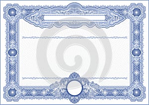 An empty blank for creating certificates, diplomas or other securities and documents. Made with a horizontal orientation in a clas