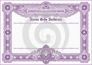 Empty blank for creating certificates, diplomas or other securities and documents. Made with a horizontal orientation in the class