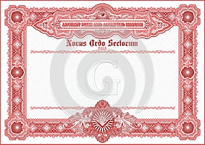 Empty blank for creating certificates, diplomas or other securities and documents. Made with a horizontal orientation in the class