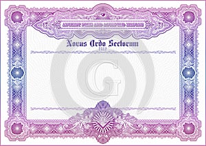 Empty blank for creating certificates, diplomas or other securities and documents. Made with a horizontal orientation in the class