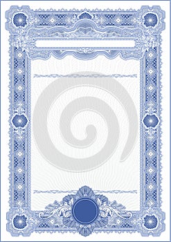 An empty blank for creating certificates, diplomas or other securities and documents. Made with a vertical orientation in a classi