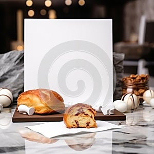 Empty blank paper on modern pastry background