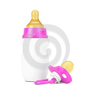 Empty Blank Pink Baby Milk Bottle with Pacifier. 3d Rendering