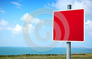 Empty Blank Red Road Sign