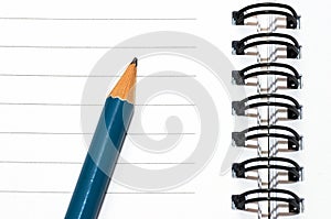 Empty blank ring, spiral notepad, blue pencil