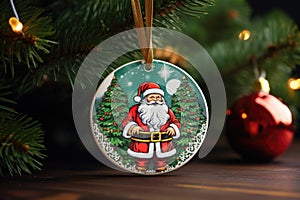Empty Blank Round Christmas Ornament Mockup, Ceramic white circle family gift. AI generative