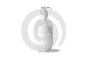 Empty blank white cosmetic pump bottle mockup isolated on white background.