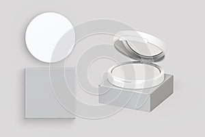 Empty blank white open face powder container with box packaging mockup