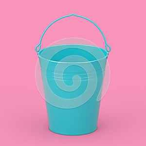 Empty Blue Bucket with Handle in Duotone Style. 3d Rendering