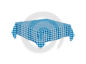 Empty blue checkered tablecloth