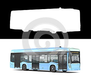 Empty blue city bus with open dors 3d render on white with alpha