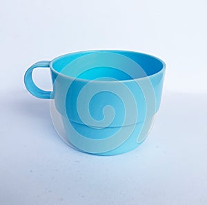 Empty blue cup isolated white background