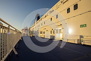 Empty blue ferry deck early in the morning